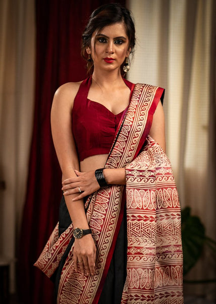 BLACK PURE SILK BISHNUPURI SAREE WITH EXCLUSIVE DESIGNER MOTIFS