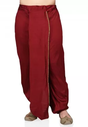 Men's Pure Dupion Silk Dhoti in Maroon
