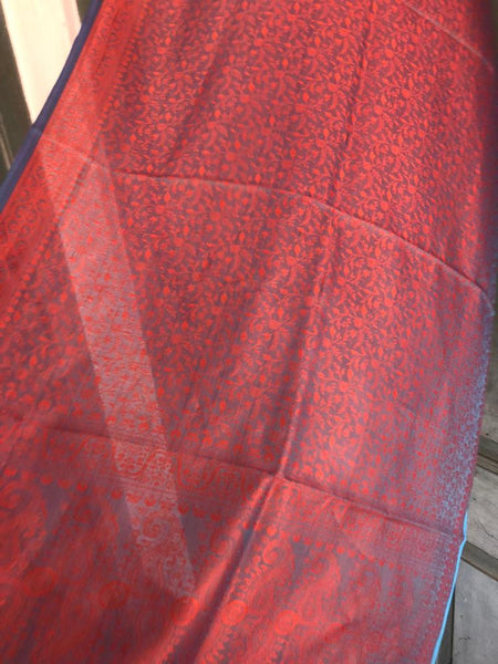 Red with Blue Border Pure Silk Dupatta/Stole