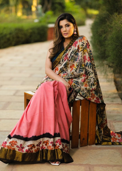 PINK MATKA SILK HAND BATIK SAREE