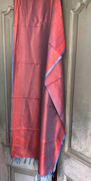 Red with Blue Border Pure Silk Dupatta/Stole