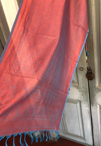 Red with Blue Border Pure Silk Dupatta/Stole