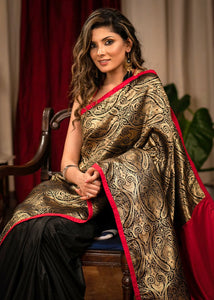 BLACK BENARASI SAREE WITH SEMI SILK PLEATS