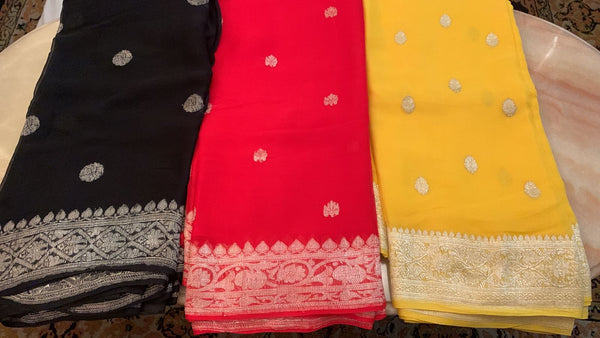 Pure Handwoven Red Khaddi Georgette Chiffon Saree