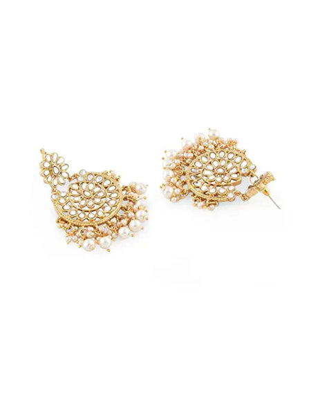 Ethnic Gold Tone Kundan & Pearls Dangle Earring