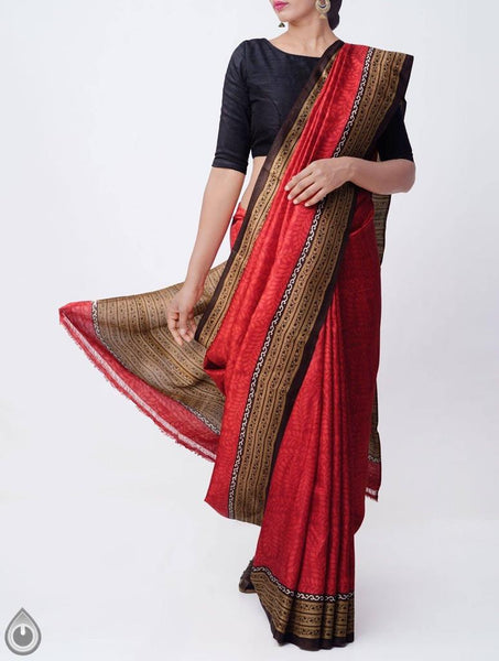 Soft Red Handloom Silk Saree