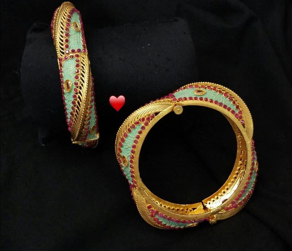 Designer Gold Colored Openable Mint With Ruby Bangles