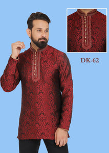 Maroon and Black Mens Brocade Embroidered Kurta