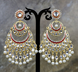Red Colored Kundan Dangler Earrings