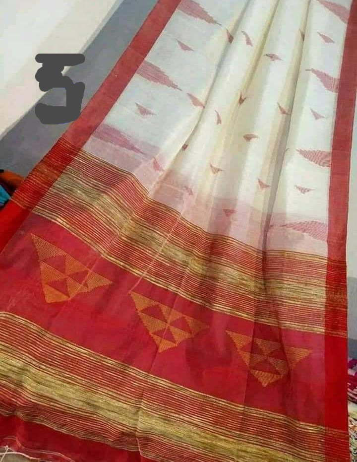 Agamoni Durga Puja Collection Red & White Cotton Silk Saree
