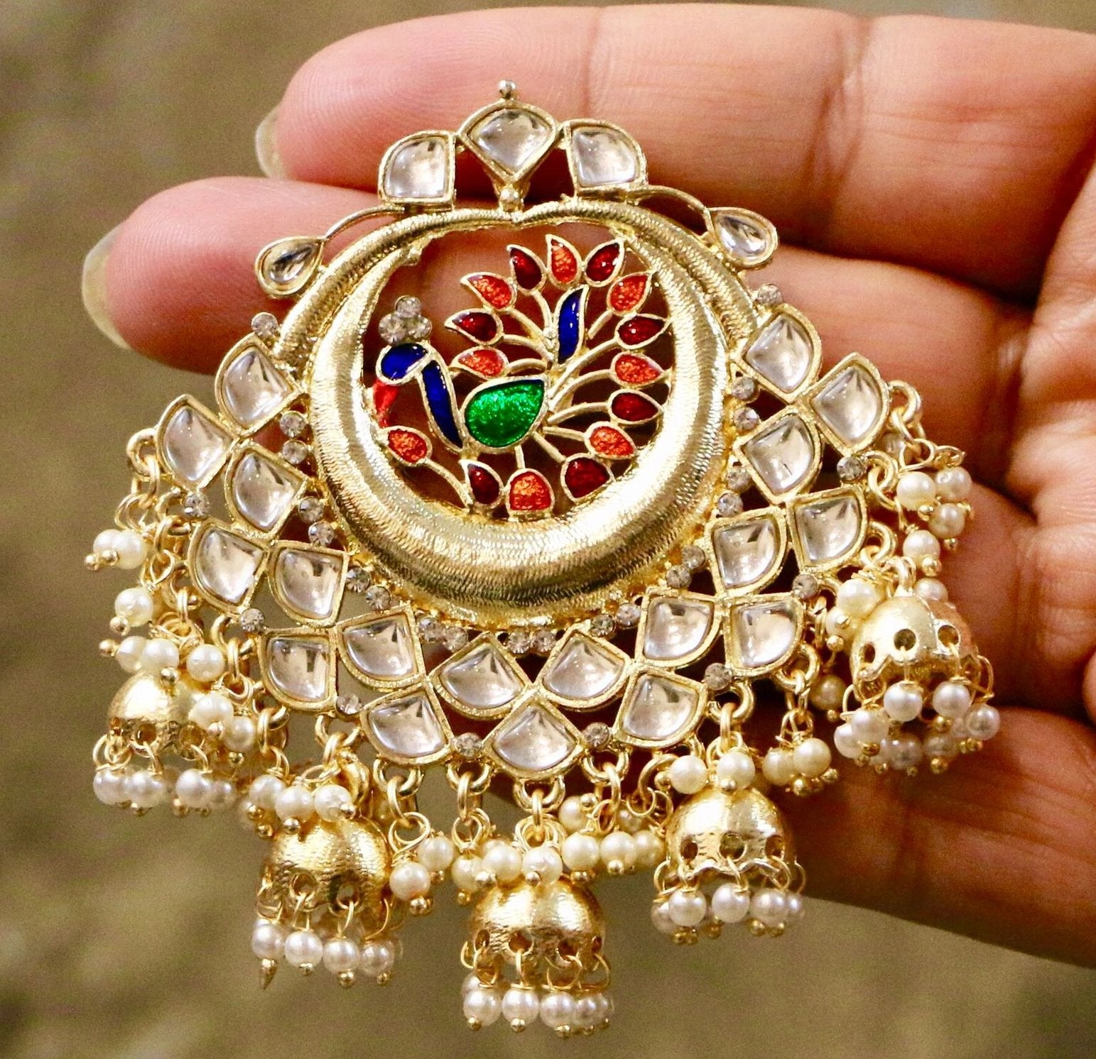Big Red Meenakari Pearl Jhumka Earring for Wedding | FashionCrab.com | Jhumka  earrings, Jhumka, Bold statement jewelry