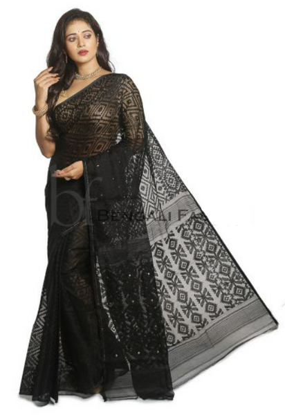 Partywear Black Self Soft Jamdani Saree