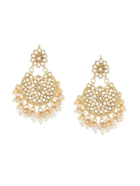 Ethnic Gold Tone Kundan & Pearls Dangle Earring