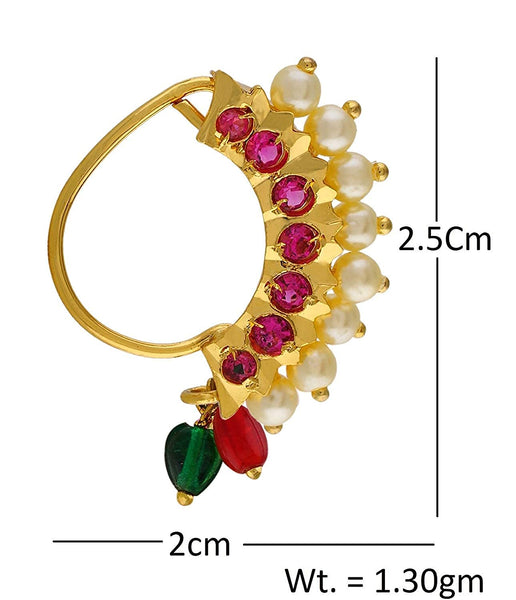 Traditional Maharashtrian Nath Multicolour Gold Plated Without Piercing Press or Clip on Type Nose Ring Pin