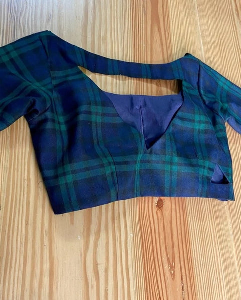 Green Blue Checked Readymade Blouse