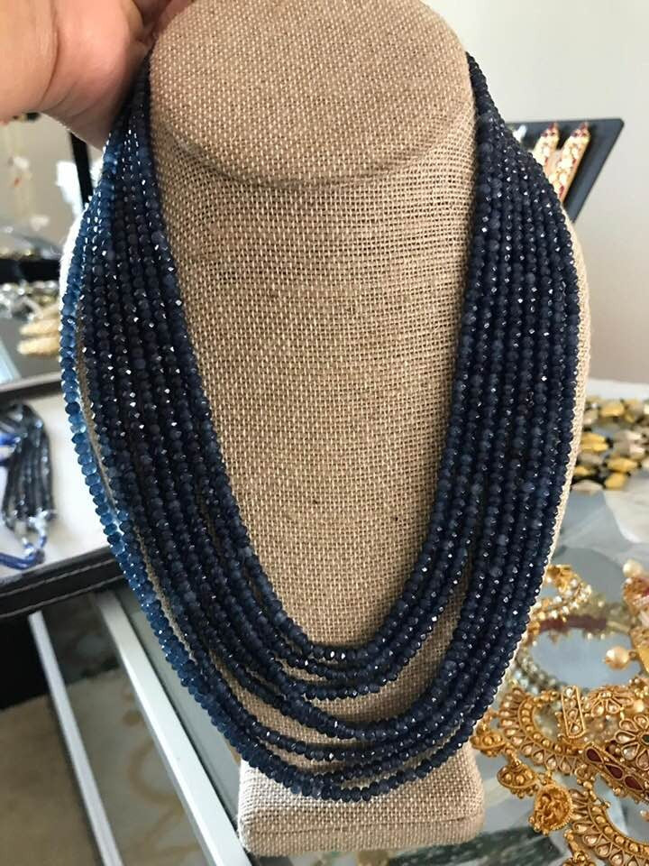 Deep Blue 8 Layer Garnet Necklace