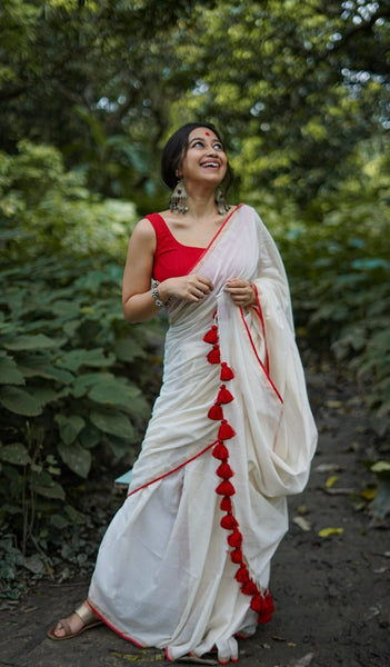 Pure Handloom Mercerised Cotton saree with Gold woven border