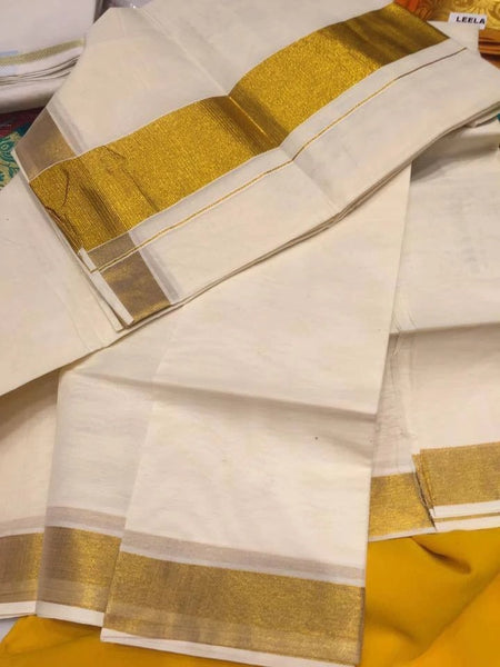 White & Gold Pure Kerala Cotton Saree