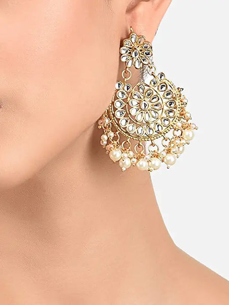 Ethnic Gold Tone Kundan & Pearls Dangle Earring