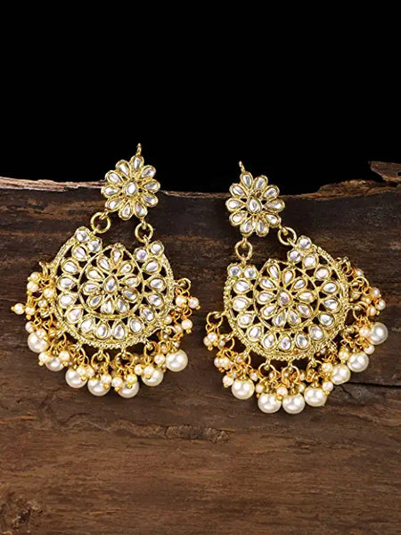 Ethnic Gold Tone Kundan & Pearls Dangle Earring