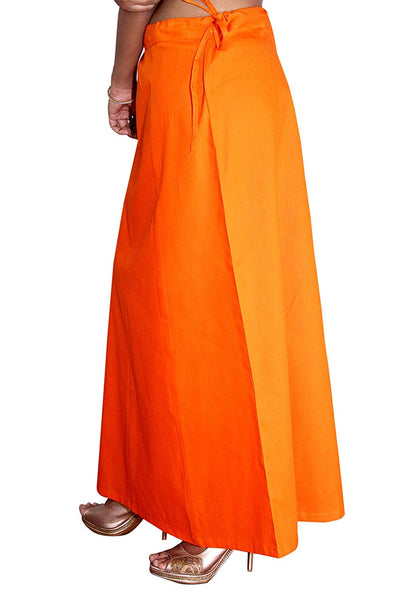 Orange Fairform Premium Cotton Full-Length Single Cut Petticoat with Lace Bottoms