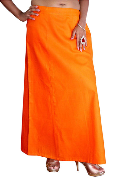 Orange Fairform Premium Cotton Full-Length Single Cut Petticoat with Lace Bottoms