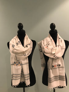 White Jamdani Organic Cotton Stole/Scarves