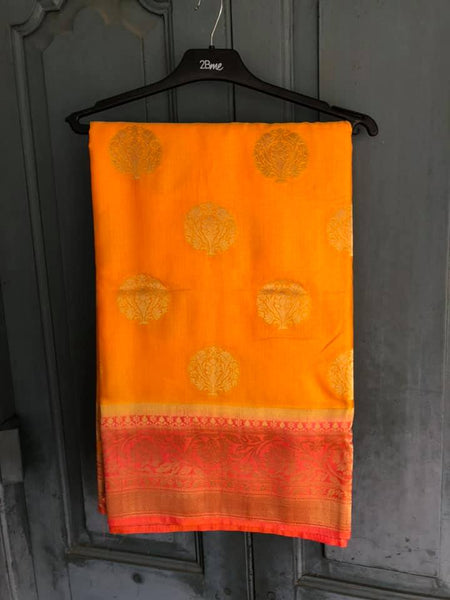 Pure Soft Handloom Silk Saree In Orange and Coral