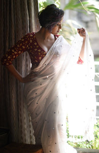 White Mul Modal  Cotton Saree