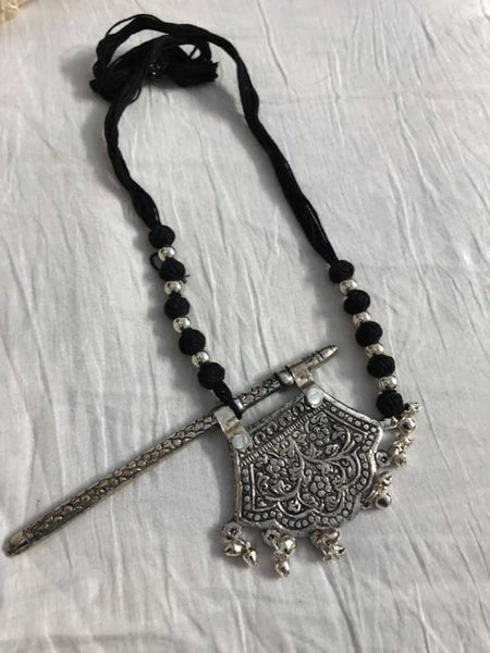 Fan Jhumka Thread Necklace in German Silver
