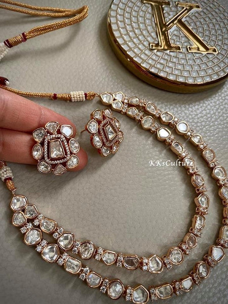 Fine Polki Kundan AD Necklace Rose Gold Finish