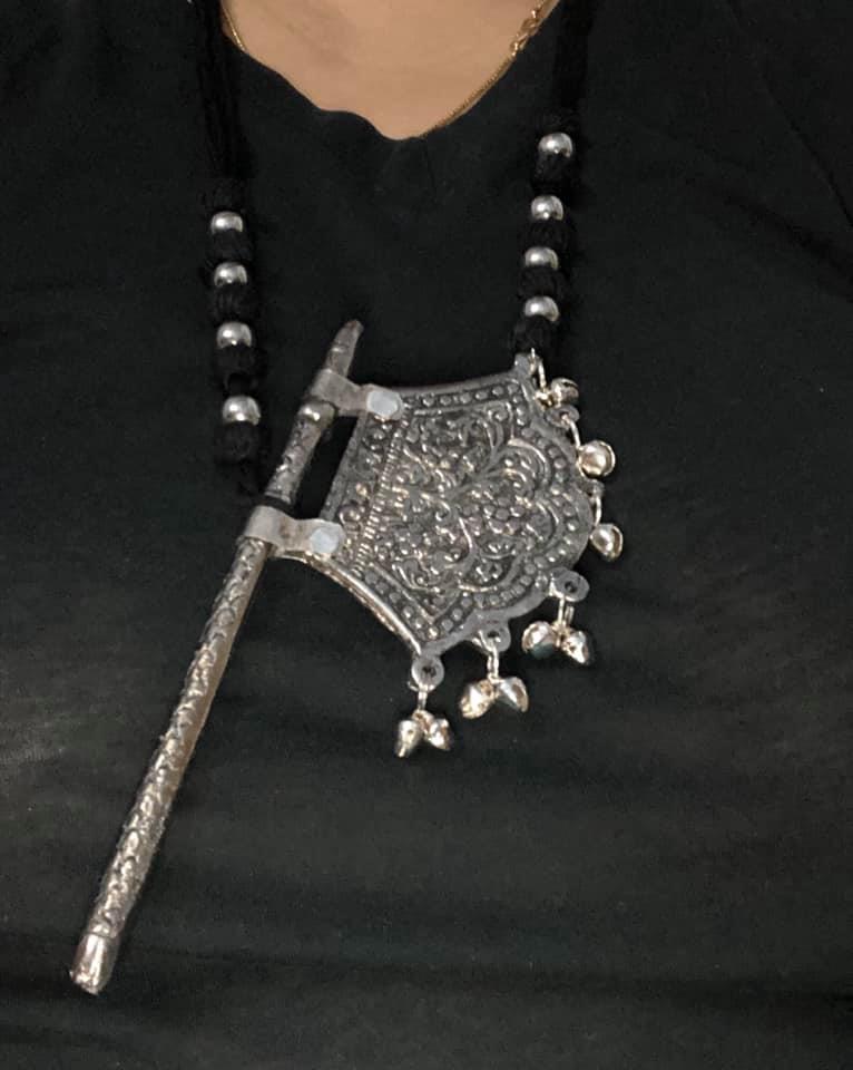 Fan Jhumka Thread Necklace in German Silver