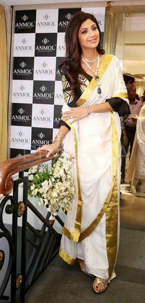 White & Gold Pure Kerala Cotton Saree