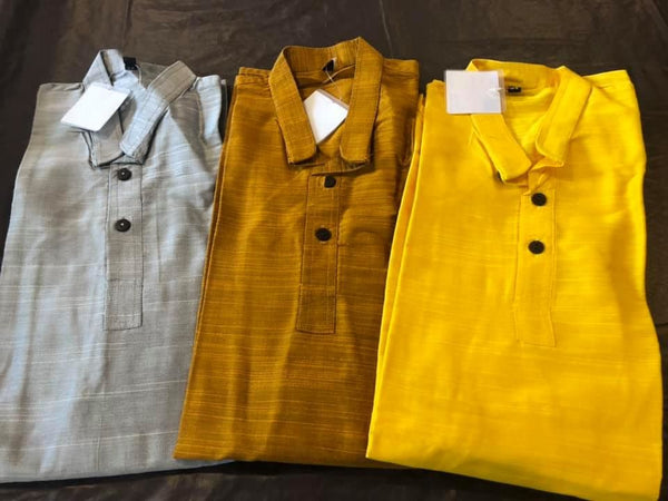 Yellow Boys Pure Soft Dupion Silk Long Button Down Kurta’s with Pocket
