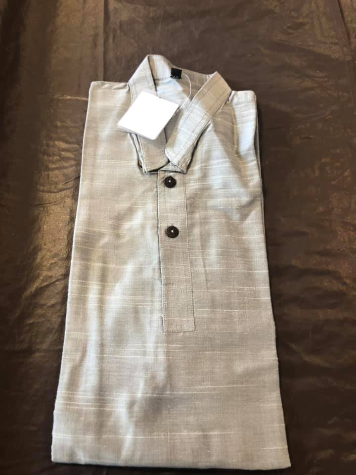 Silver & Grey Boys Pure Soft Dupion Silk Long Button Down Kurta’s with Pocket