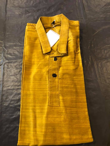 Mustard Boys Pure Soft Dupion Silk Long Button Down Kurta’s with Pocket