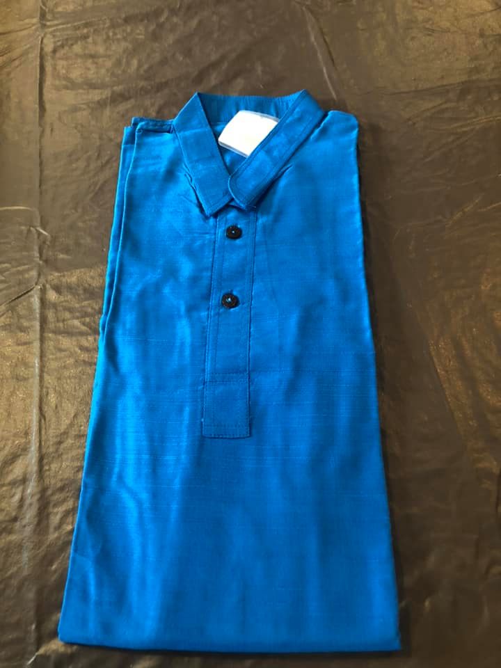 Blue Boys Pure Soft Dupion Silk Long Button Down Kurta’s with Pocket