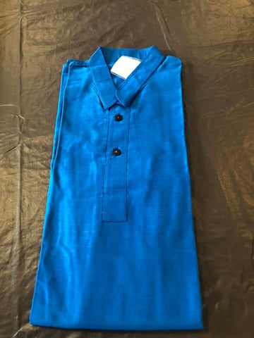 Blue Boys Pure Soft Dupion Silk Long Button Down Kurta’s with Pocket