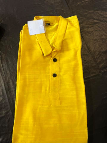 Yellow Boys Pure Soft Dupion Silk Long Button Down Kurta’s with Pocket