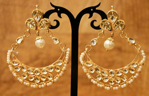 Gold Plated Chandbali Earring With White Stone