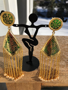 Green and Gold Thewa Dangler Earrings