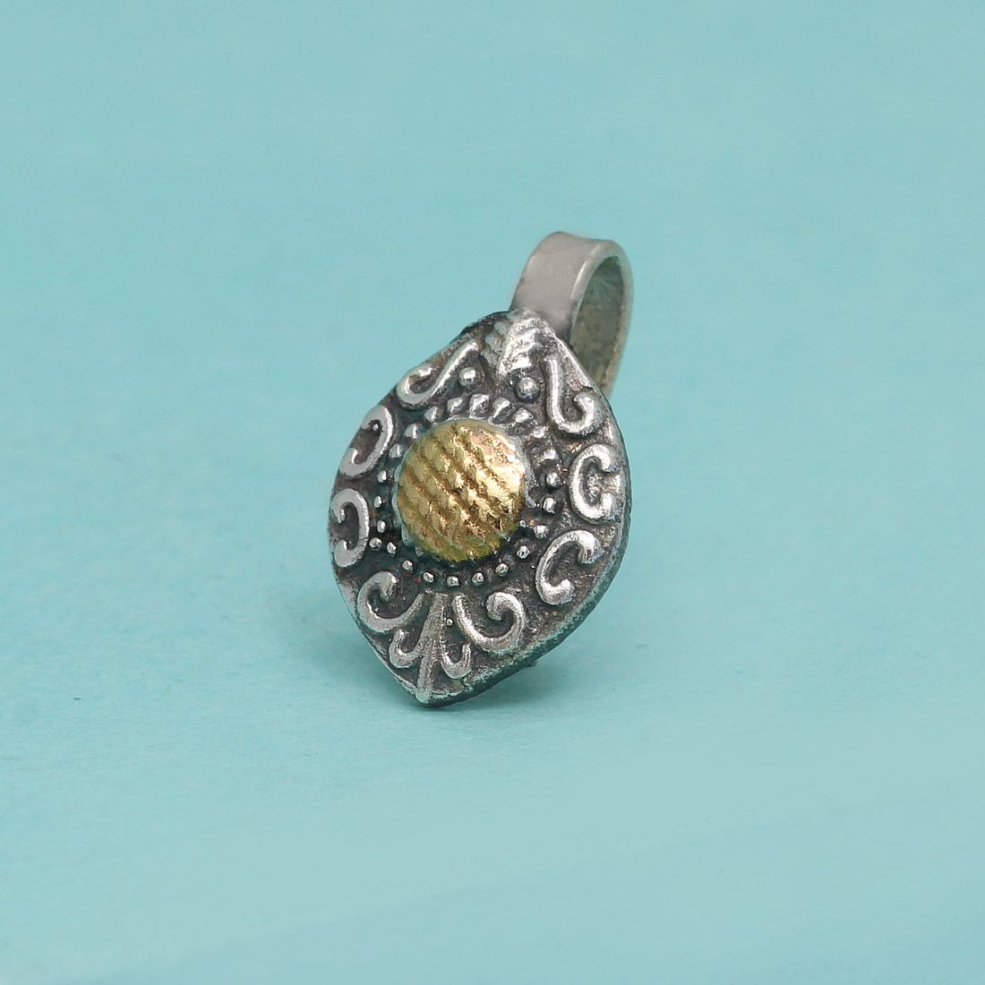 Oxidised Silver & Gold Color Nose Pin