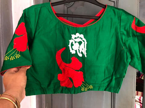 Green Cotton Silk Devi Embroidered Blouse