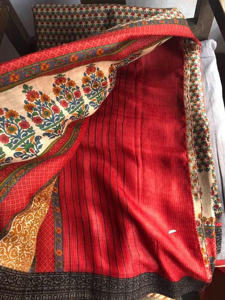 Maroon & Off White Pure Pashmina Silk Saree with Printed Floral Buti All Over