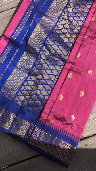 Mauve & Blue Gold Dual Tone Colored South Silk Saree