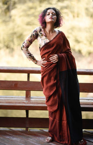 Rust & Black Cotton Acrylic Saree