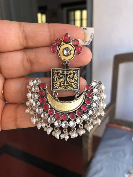 Antique Earrings with Intricate Peacock Design with Semi Precious Stones