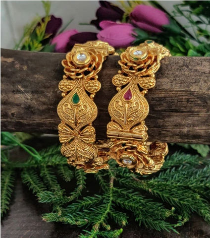 Gold Plated Matte Designer Bengali Styles Bangles