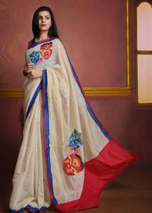 OFF WHITE CHANDERI WITH HAND PAINTING