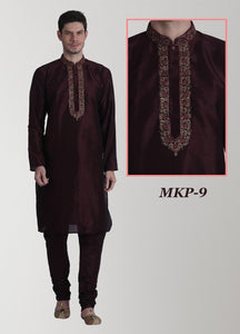 Pure Maroon Embroidered Kurta Pyjama Set